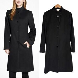 Fleurette Loro Piana Fabric Black Middle Button Soft Wool Coat Overcoat M (8)